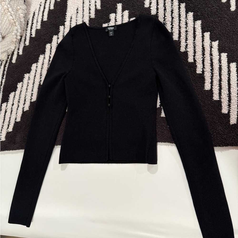 Express Black 3-Button Body Contour Cardigan